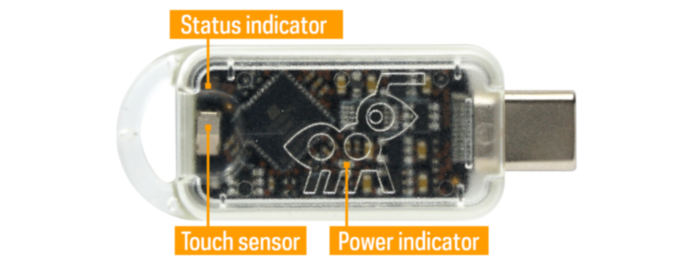 Product picture TKey showing LED and touch sensor placement